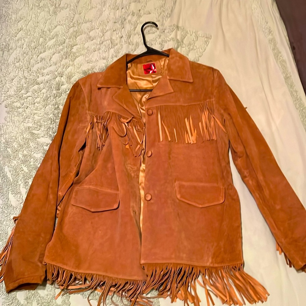 Men’s suede leather fringe coat